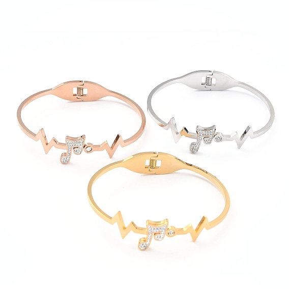 304 браслеты из нержавеющей стали, с полимерной глиной горный хрусталь, музыкальная нота, кристалл