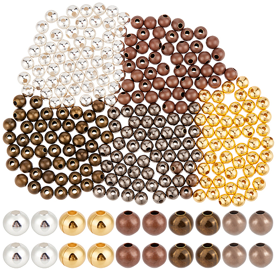 500Pcs 5 Colors Brass Smooth Round Beads, Seamed Spacer Beads