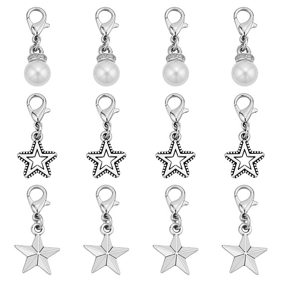 12 шт 3 стили звезда сплав обувь подвески, с карабин-лобстерами 