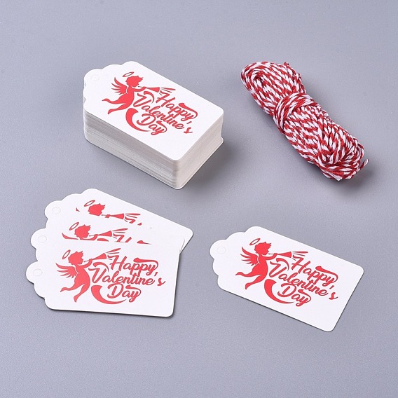 Paper Gift Tags, Hange Tags, For Arts and Crafts, with Cotton Cords, for Valentine's Day, Rectangle with Word