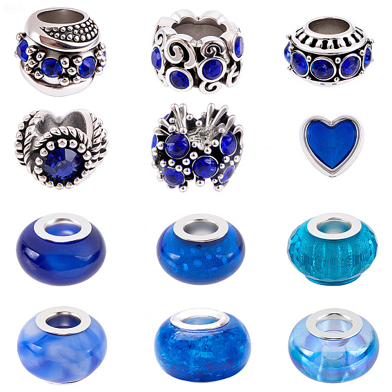 60 шт. 12 стили европейские бусины из сплава со стразами/эмалью и наборы европейских бусин из смолы