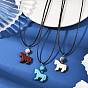 3Pcs 3 Styles Dyed Synthetic Turquoise Horse Pendant Black Waxed Cord Necklaces, Platinum