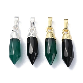 Natural Gemstone Pendants, Faceted Cone Charms with Rack Plating Brass Snap on Bails, Cadmium Free & Lead Free