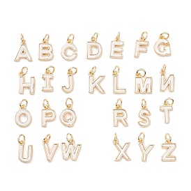 Rack Plating Brass Letter Pendants, with Jump Rings, Real 18K Gold Long-Lasting Plated, Lead-Free and Cadmium Free, Embedded White PVC, Alphabet