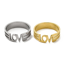 201 Stainless Steel Finger Rings, Hollow Out Word Love Wide Band Rings for Women