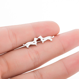 Minimalist Geometric Cutout Heart-shaped Earrings with Cute Dog Animal Design