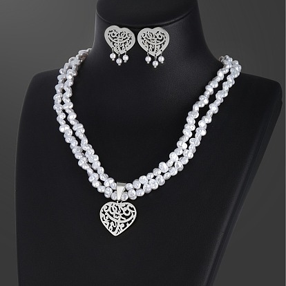 Сердце 304 нержавеющая сталь с пластиковым искусственным жемчугом овальные бусины подвески ожерелья и серьги-гвоздики комплекты для женщин