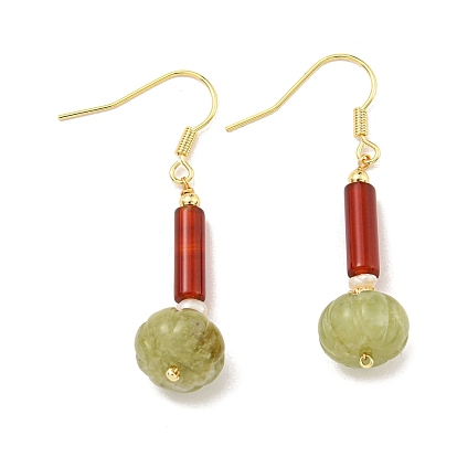 Natural Pearl & Natural Agate & Natural Xiuyu Jade Dangle Earrings, Real 14K Gold Plated Brass Findingds for Women, Round