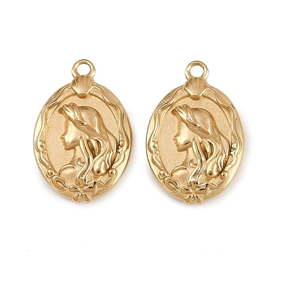 304 подвески из нержавеющей стали, овальные с женщинами, ионное покрытие (ip)