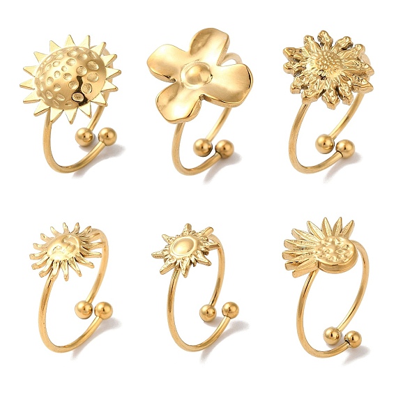 Ионное покрытие (IP) 304 открытые манжеты из нержавеющей стали с подсолнечником для женщин