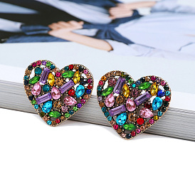 Bohemian Alloy Colorful Geometric Crystal Heart-shaped Sweet Earrings Elegant Jewelry