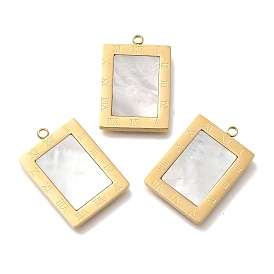 PVD Vacuum Plating 304 Stainless Steel Pendants, with Pave Shell, Rectangle Charm