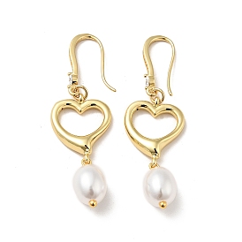 Heart with ABS Imitation Pearl Dangle Earrings, Rack Plating Brass Jewelry for Women