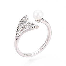 925 Открытые кольца-манжеты из стерлингового серебра с кубическим цирконием и пресноводным жемчугом, русалка русалки