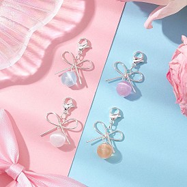 Круглый подвесной бант из натурального селенита и латуни, с 304 из нержавеющей стали Lobster Claw застежками