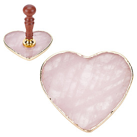 Rose Quartz Cup Mats, with Light Gold Landed Plated Coaster, Heat Resistant Pot Mats, for Home Kitchen, Heart