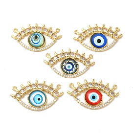 Rack Plating Brass Pave Clear Cubic Zirconia & Glass Pendants, Eye Charms, Real 18K Gold Plated, Cadmium Free & Lead Free, Long-Lasting Plated