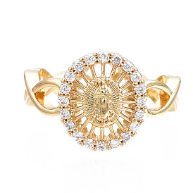 Овальное кольцо-манжета с прозрачным кубическим цирконием Иисуса, полое латунное открытое кольцо для женщин, без никеля 