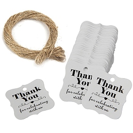 Thank You for Celebrating Paper Labels, 100Pcs Paper Label, Paper Display Cards, with 20M Rope, Square