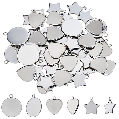 60Pcs 304 Stainless Steel Pendant Cabochon Settings, Plain Edge Bezel Cups