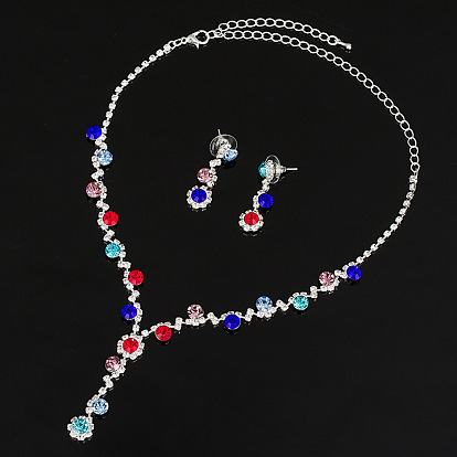 Fashion Diamond Inlaid High-end Water Diamond Necklace Earring Set - Three Colors, Female Style.