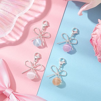 Круглый подвесной бант из натурального селенита и латуни, с 304 из нержавеющей стали Lobster Claw застежками