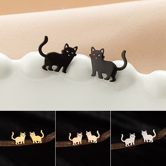 Серьги-гвоздики в форме кошки из нержавеющей стали