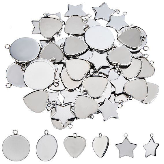 60Pcs 304 Stainless Steel Pendant Cabochon Settings, Plain Edge Bezel Cups