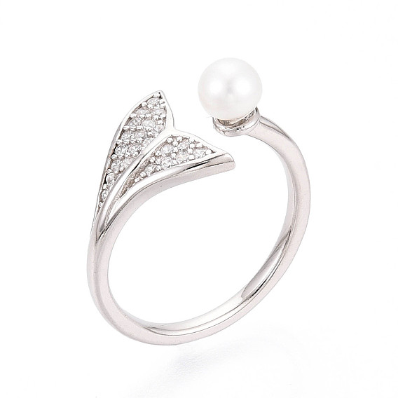 Регулируемое кольцо из стерлингового серебра с кубическим цирконием в форме русалочьего хвоста, кольцо-манжета с натуральной пресноводной жемчужиной