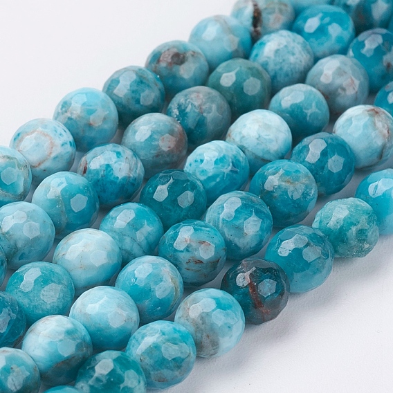 Natural Apatite Beads Strands, Faceted(128 Facets), Round