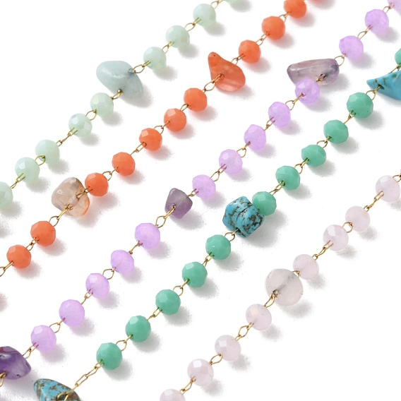 304 цепи из нержавеющей стали ссылка, пайки, с натуральным камнем, с катушкой, ионное покрытие (ip), реальный 18 k позолоченный