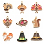 Thanksgiving Day Alloy Enamel Pendants, Light Gold, Turkey/Fox/Squirrel/Hat/Hedgehog