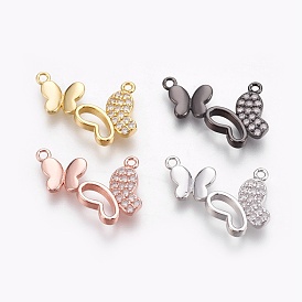 Brass Micro Pave Cubic Zirconia Pendants, Lead Free & Cadmium Free & Nickel Free
, Long-Lasting Plated, Butterfly, Clear