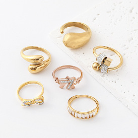304 Stainless Steel Rhinestone Finger Rings for Women