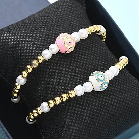 Латунные браслеты из бисера для женщин, реальный 18 k позолоченный, круглые с глаз