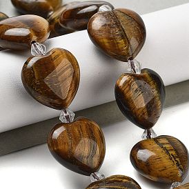 Natural Tiger Eye Beads Strands, Heart, with Seed Beads