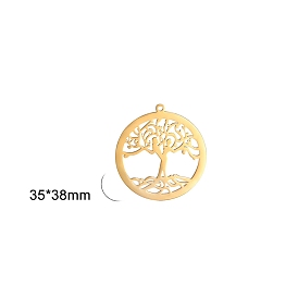 Stainless Steel Pendants, Flat Round with Tree of Life