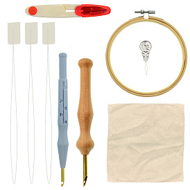 Kits d'outils de feutrage à l'aiguille, avec du tissu, perforatrices avec manche en plastique et en bois, aiguilles à perles, ciseaux fer, cadre de broderie et enfileur