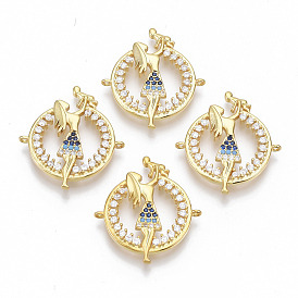 Тема дня матери, латунные микропаве из кубического циркония, плоский раунд с матерью и сыном, синий и прозрачный