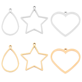 304 Stainless Steel Open Back Bezel Pendants, For DIY UV Resin, Epoxy Resin, Pressed Flower Jewelry, Mixed Shapes
