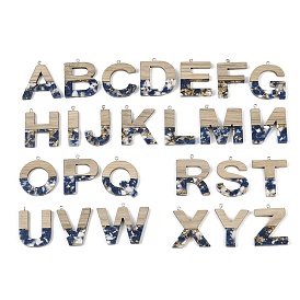 26 шт. подвески из непрозрачной смолы и дерева, буквы, с платиновой петлей