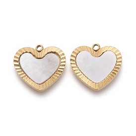 Natural Shell Charms, with Golden Plated 316 Surgical Stainless Steel Findings, Textured, Heart
