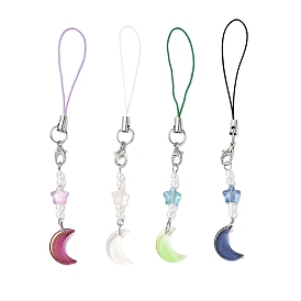 4шт. Звезда с луной, стеклянные бусины и резиновые ремни для мобильного телефона из АБС-пластика, с нейлоновыми ремнями для телефона, платина