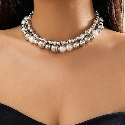 Collares de cuentas ccb, con perlas de plástico, joyas para mujeres, rondo
