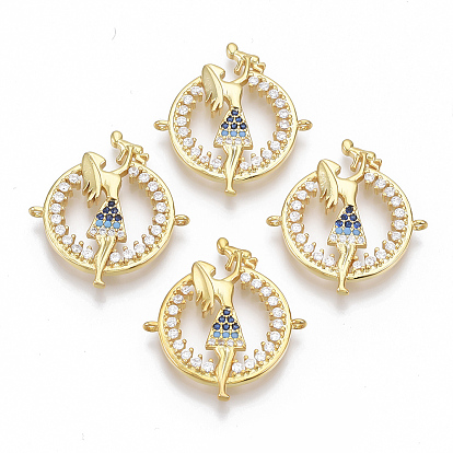 Тема дня матери, латунные микропаве из кубического циркония, плоский раунд с матерью и сыном, синий и прозрачный