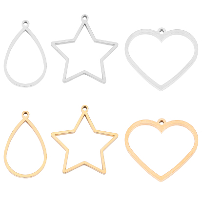 304 Stainless Steel Open Back Bezel Pendants, For DIY UV Resin, Epoxy Resin, Pressed Flower Jewelry, Mixed Shapes