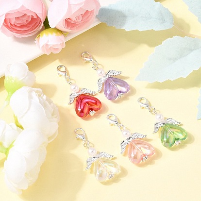 Ангел прозрачный акриловый кулон украшения, с имитацией жемчуга из АБС-пластика и крылом из сплава в тибетском стиле