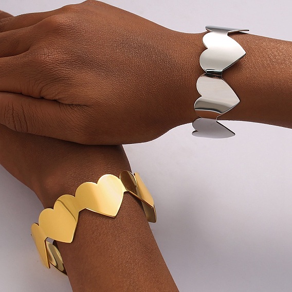 Романтические 304 браслеты-манжеты из нержавеющей стали для женщин, сердце