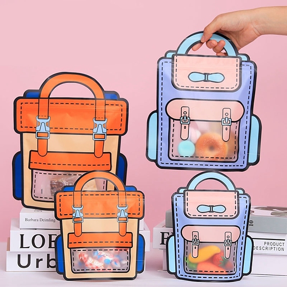 Пластиковые подарочные пакеты для конфет в форме школьного ранца с застежкой-молнией, многоразовые упаковочные пакеты, верхнего уплотнения, самоклеящиеся пакеты для конфет