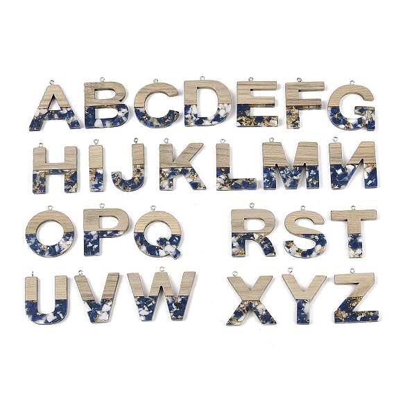 26 шт. подвески из непрозрачной смолы и дерева, буквы, с платиновой петлей